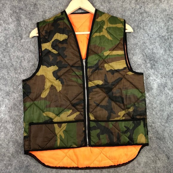 Hunting Vest M/L Boys Camo Quilted Insulated Pockets Reversible Safety Orange - Picture 1 of 11